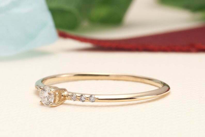 Petite Solitaire with Accents Ring 2ct Round Lab-Created Moissanite Gold Plated