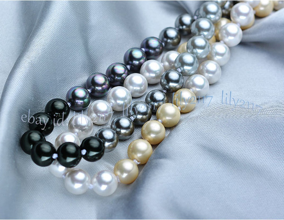 Multicolor Shell Pearl Imitation Pearl Round Beads Necklace 36-100 in No Clasp
