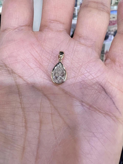 2Ct Pear Lab-Created Diamond Solitaire Pendant 14K Yellow Gold Plated 18″ Chain
