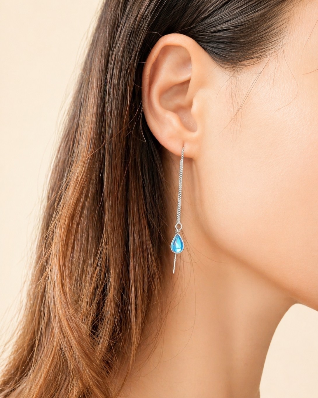 925 Silver Moonstone Threader Earrings June Birthstone Gift for Her Birthday