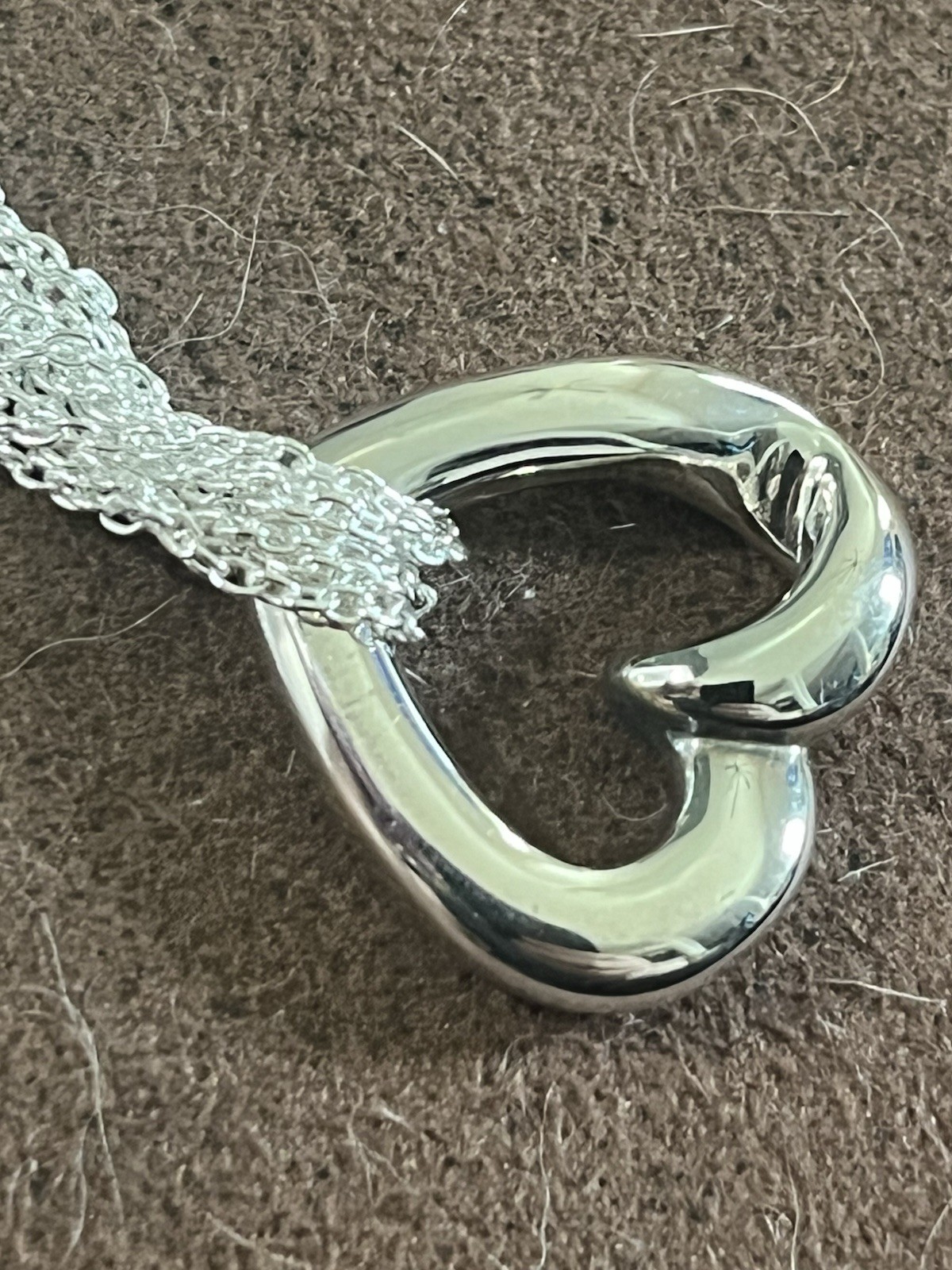 925 Sterling Silver Mesh Chain Necklace 18in Open Heart Charm Pendant Signed