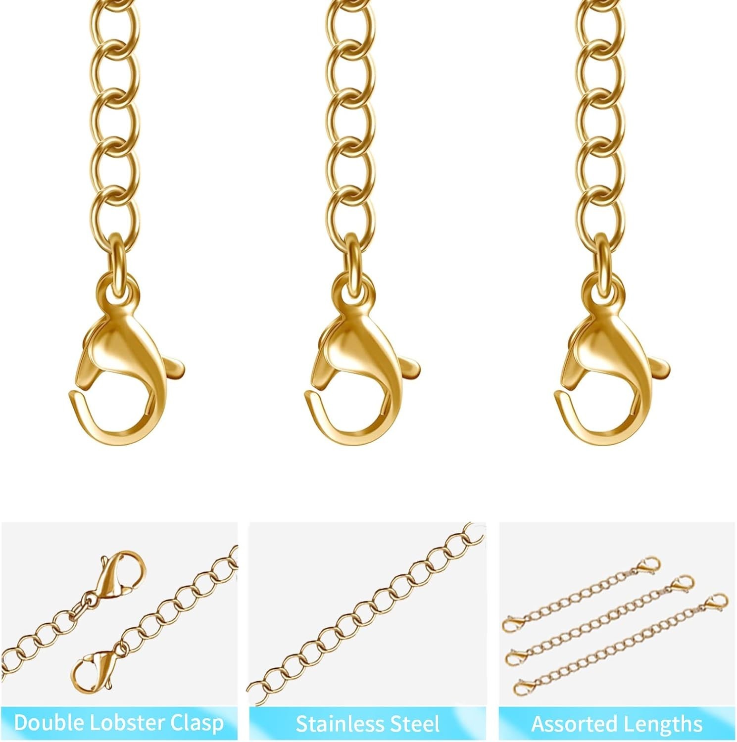 12 Pcs Extender /Safety Chain Extender Necklace Bracelet Lobster lock 1″ To 6″