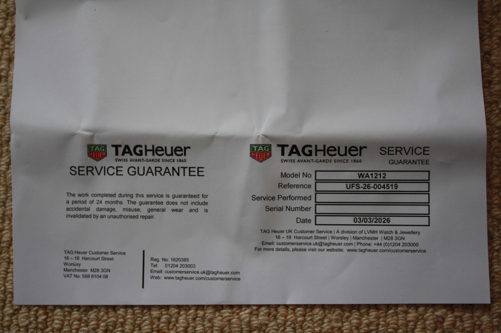 TAG Heuer F1 Formula One WA1212 Watch, Warranty Card & Box – Mint Condition