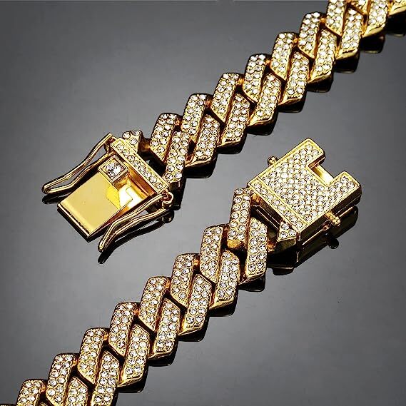 Men’s Gold Plated Iced CZ Out Solid Miami Cuban Link Bracelet Or Chain 12MM