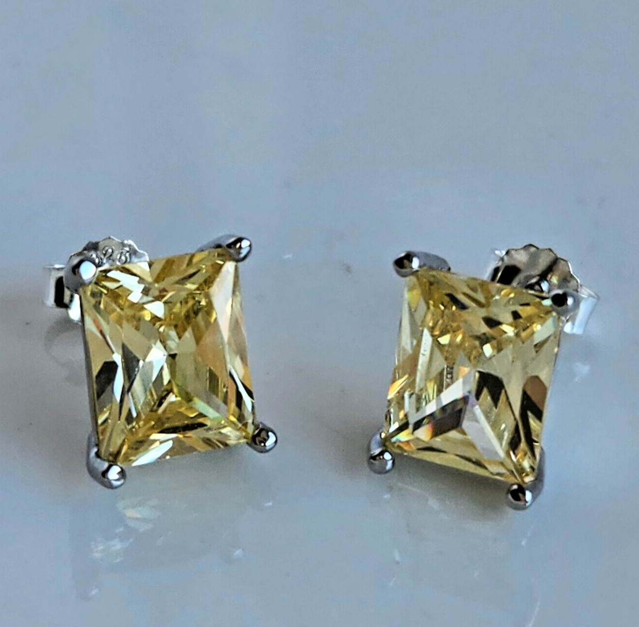 8CT Lab-Created Canary Yellow Sapphire Stud Earrings 925 Sterling Sliver