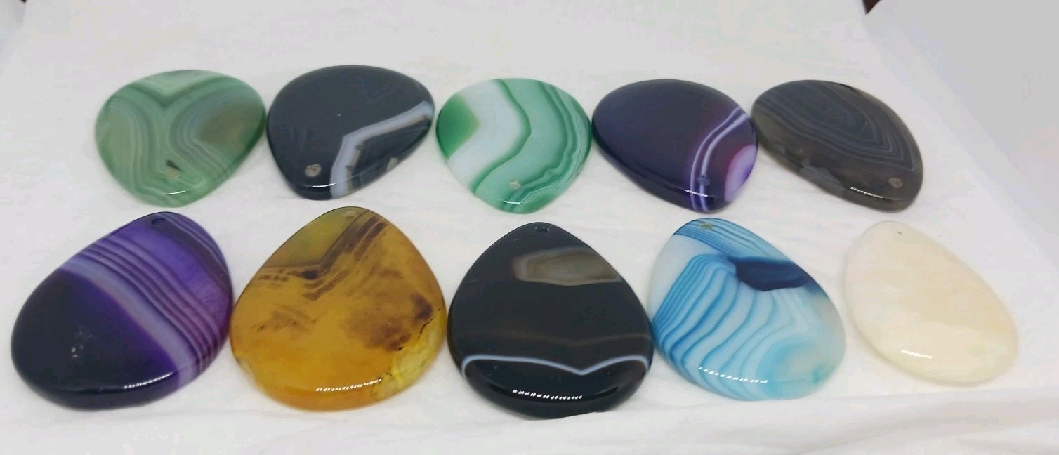 10 Gemstone Pendants Cabochon dyed drilled no bail jasper agate polished pendant