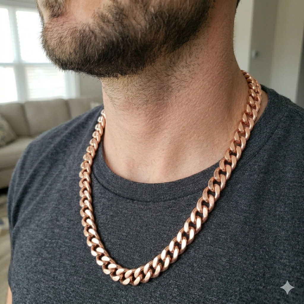 Pure Solid Copper Cuban Curb Chain Link 158gr Heavy 11mm 24″ Chunky Necklace