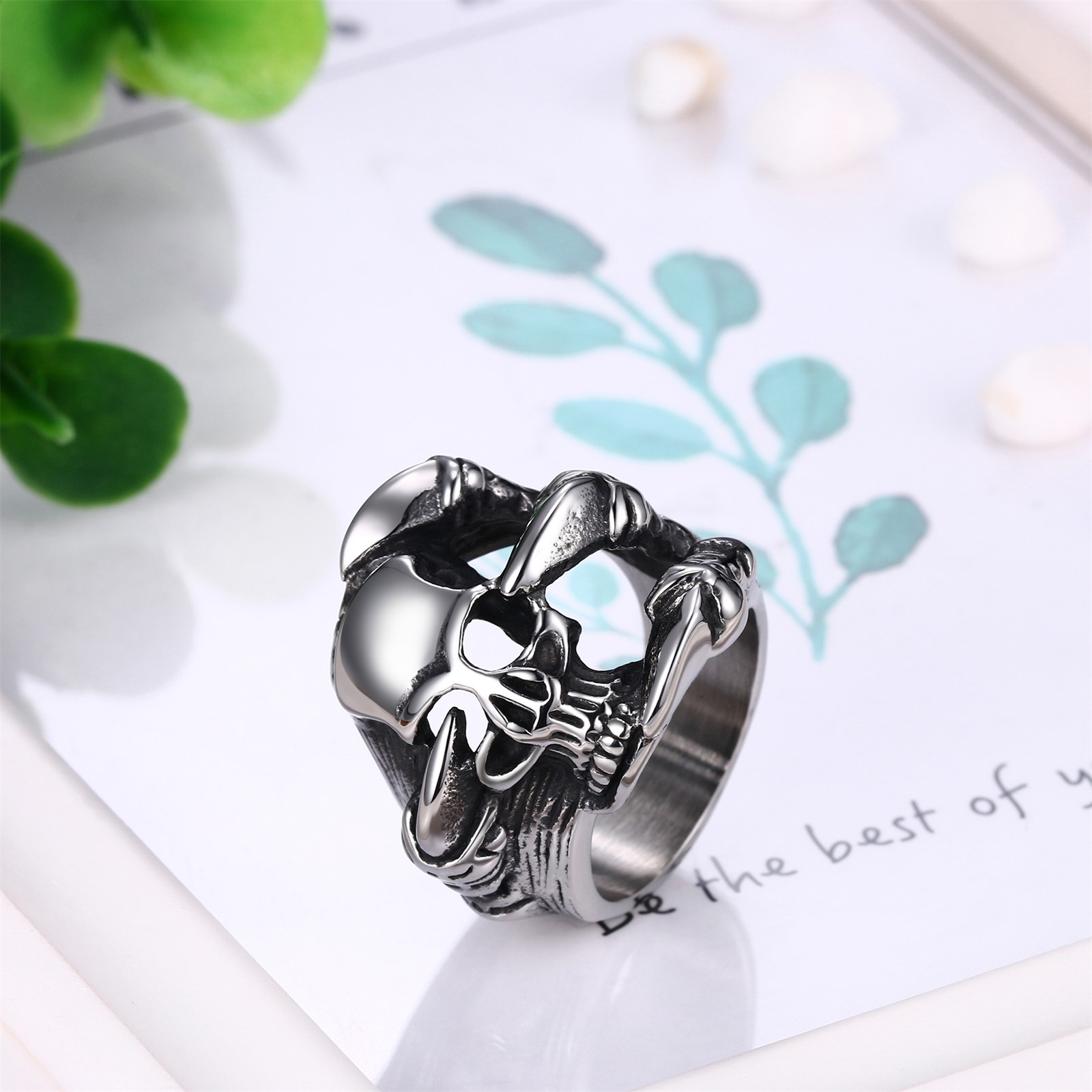 Men’s Punk Gothic Biker Skeleton Skull Playing Card Ring Stainless Steel Band US