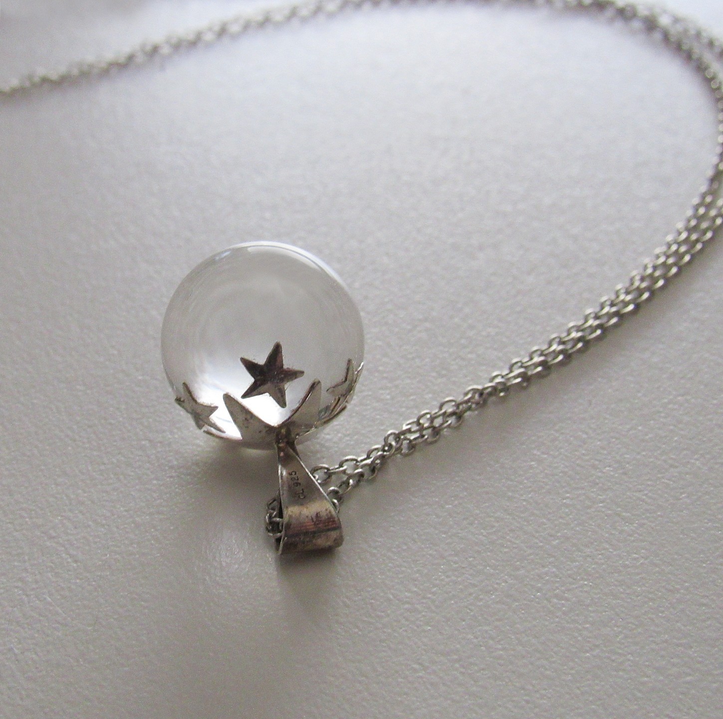 Vintage Rock Quartz Orb Pools of Light Sterling Silver Necklace