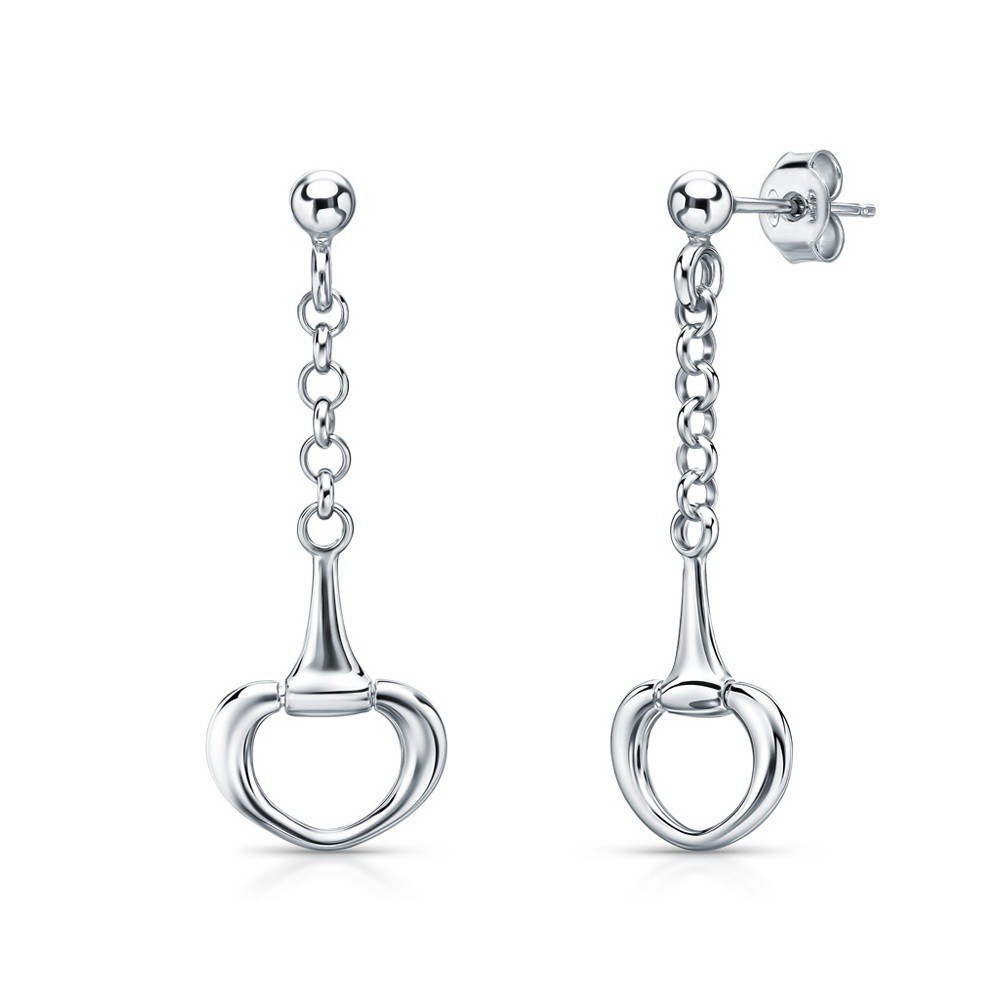 925 Sterling Silver Horse Bit Dangle Earrings | Chain Drop Studs Earrings |