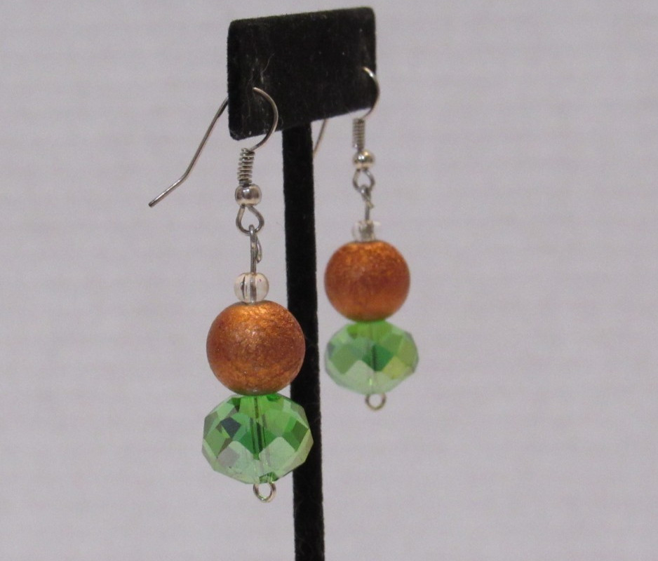 Vintage Copper Green Dangle Earrings Boho Chic Faceted Garden Fairy Kitschy