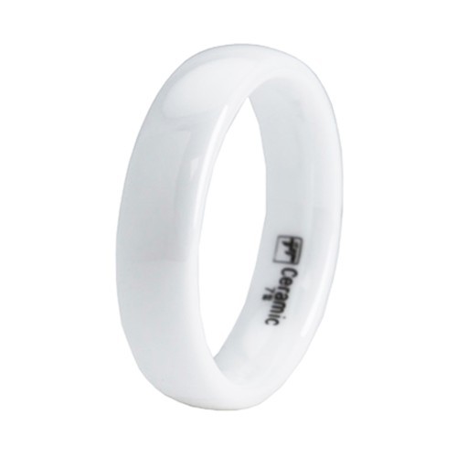 Classic White Ceramic 5mm Dome Wedding Band, Size 5-12