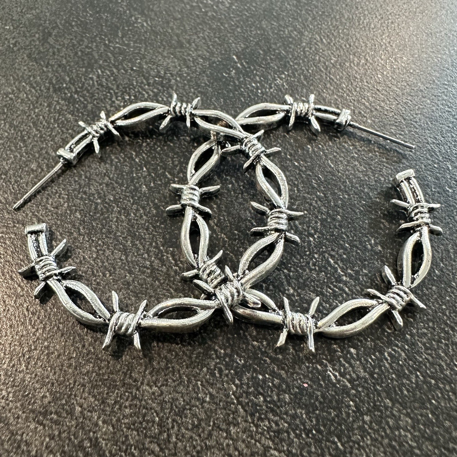 Barbed Wire Silver Tone Hoop Pierced Earrings