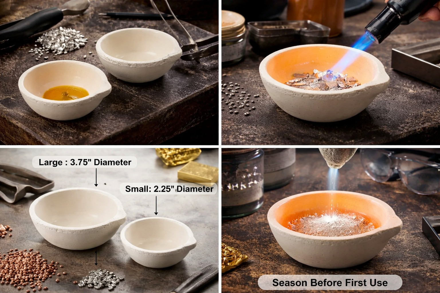 Gold Melting Kit Small Ceramic Crucible + 3/8″ Graphite Stirring Rod Refining