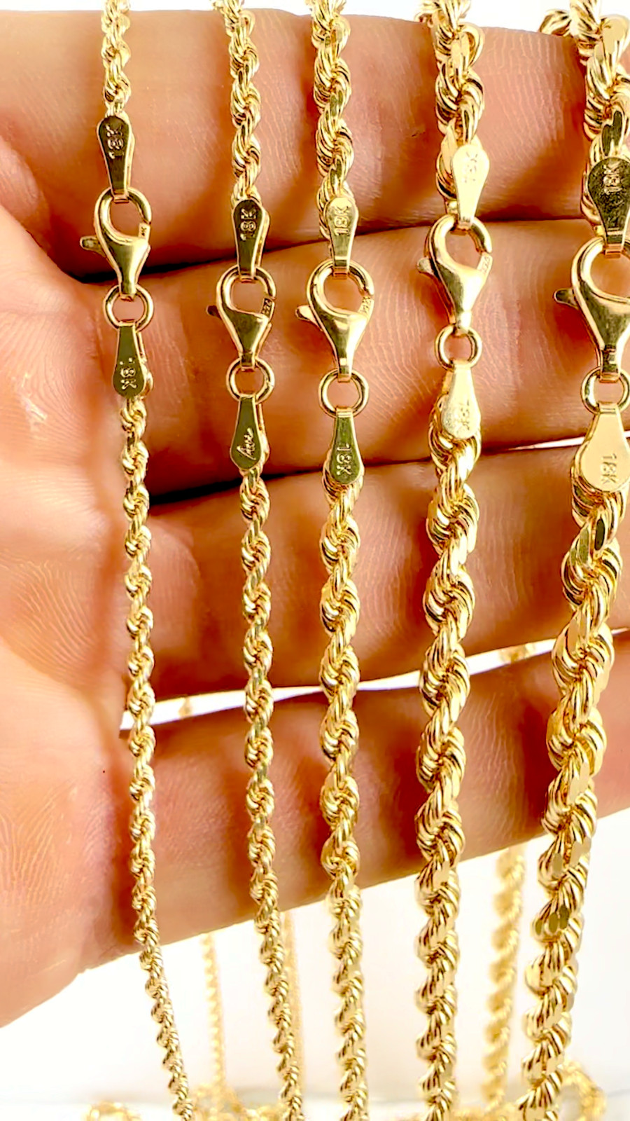 18K Yellow Gold SOLID Rope Chain Necklace Diamond Cut Real Gold 2mm-6mm 16″-30″