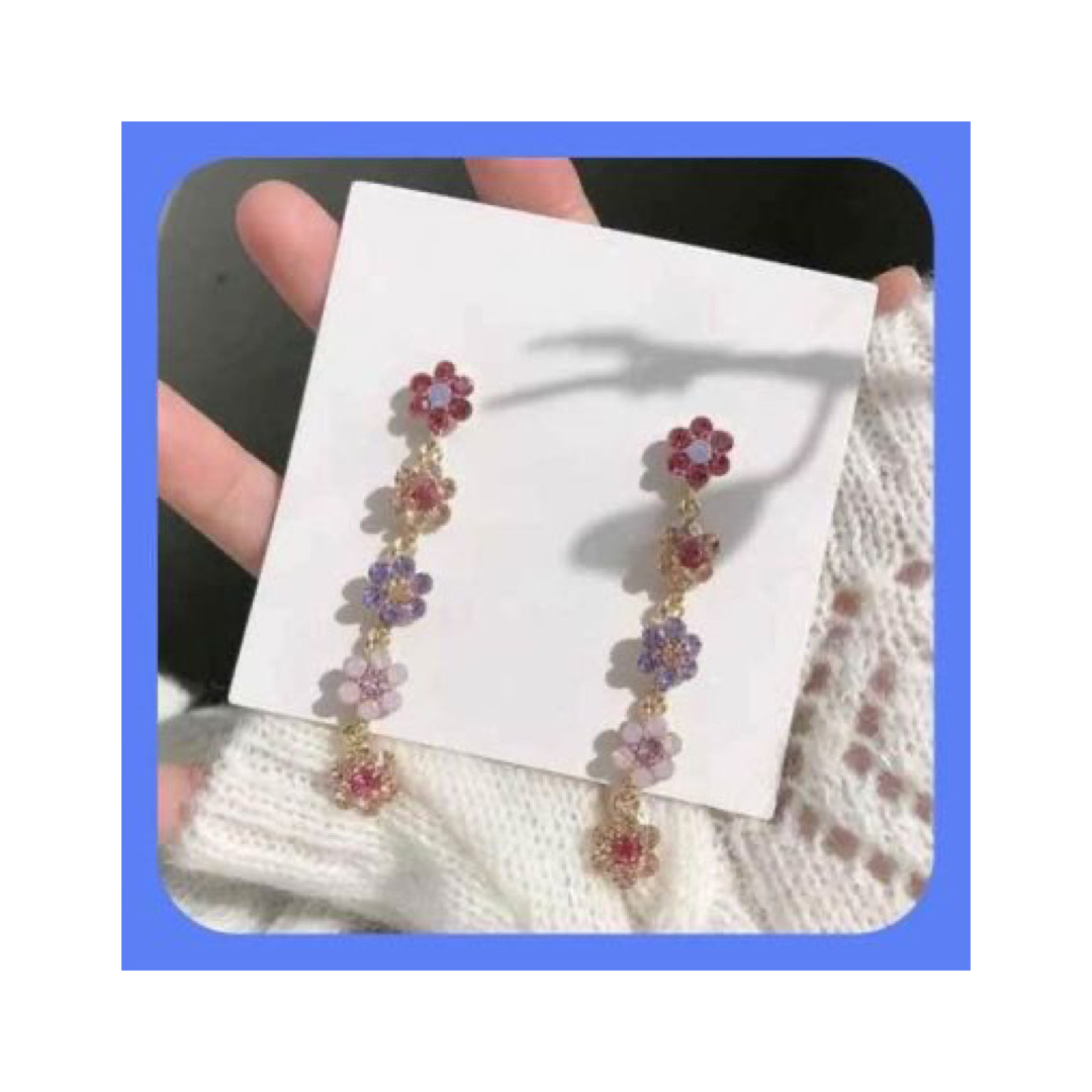 Unique Pretty Cascading Multi Colorful Beauty Rhinestone Flower Earrings
