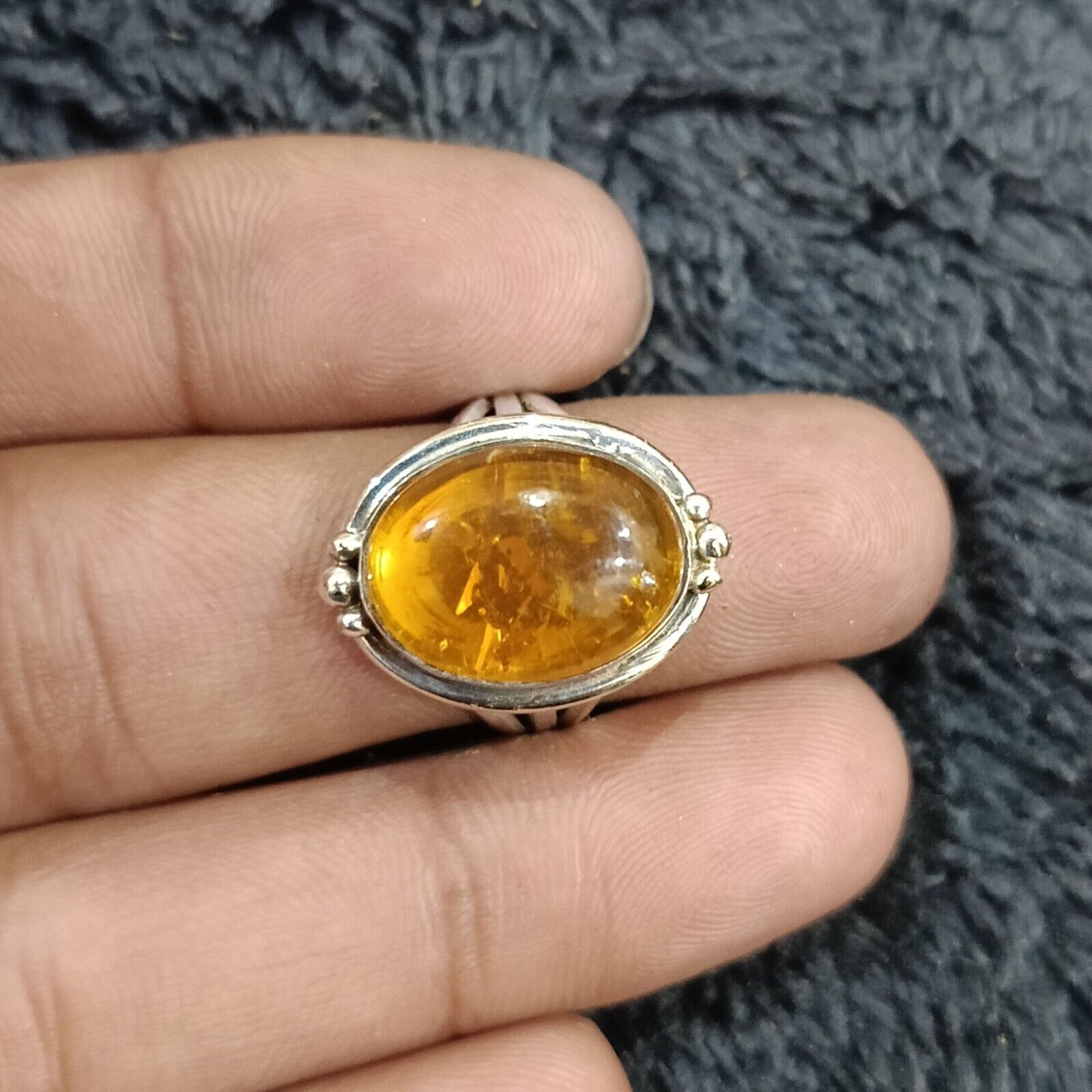 Amber Gemstone Ring 925 Sterling Silver Handmade Statement Ring All Size SR203