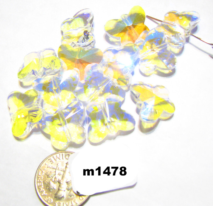 China Glass BUTTERFLY Beads CLEAR AB 12x15mm Lot of 20 M1478