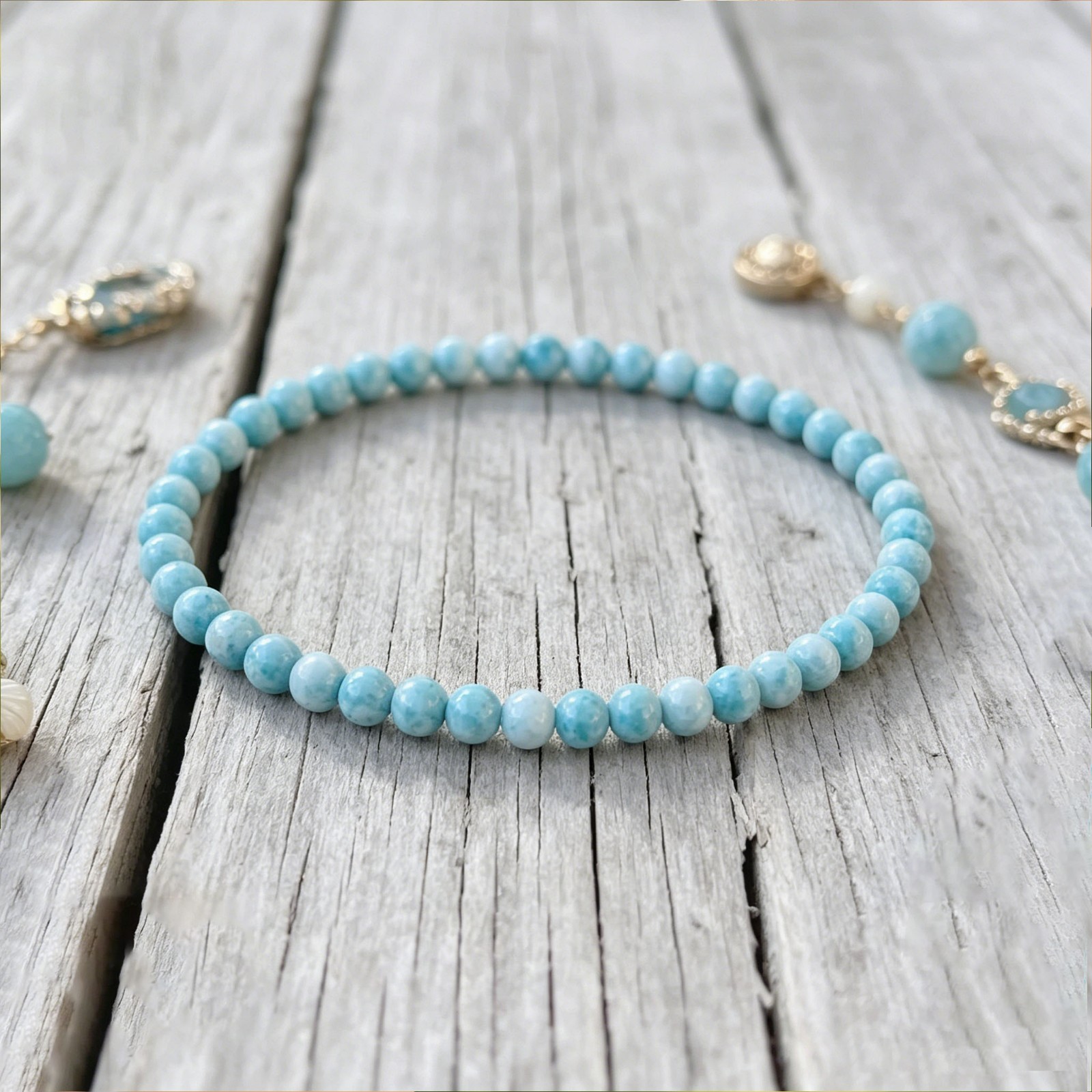 Larimar 6mm Beaded Bracelet Calming Emotional Healing Crystal Jewelry for Women