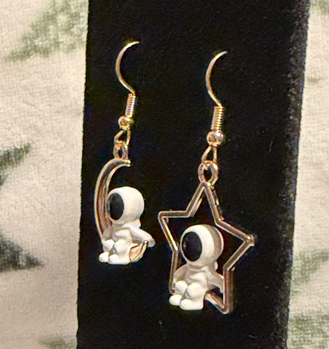 Gold Tone Celestial Asymmetrical Dangle Drop Earrings w/ Hook Closure, No Stone
