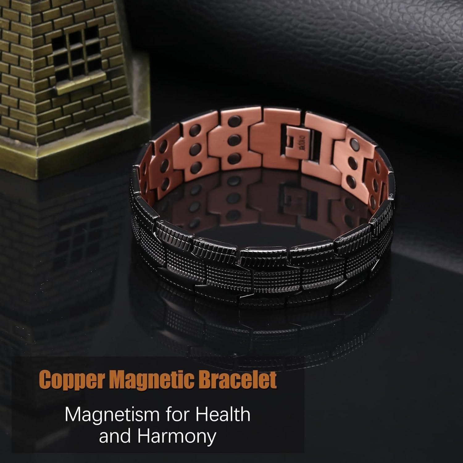 3X Ultra Strength Magnetic Black Copper Men Bracelet Vintage Therapy Energy Heal