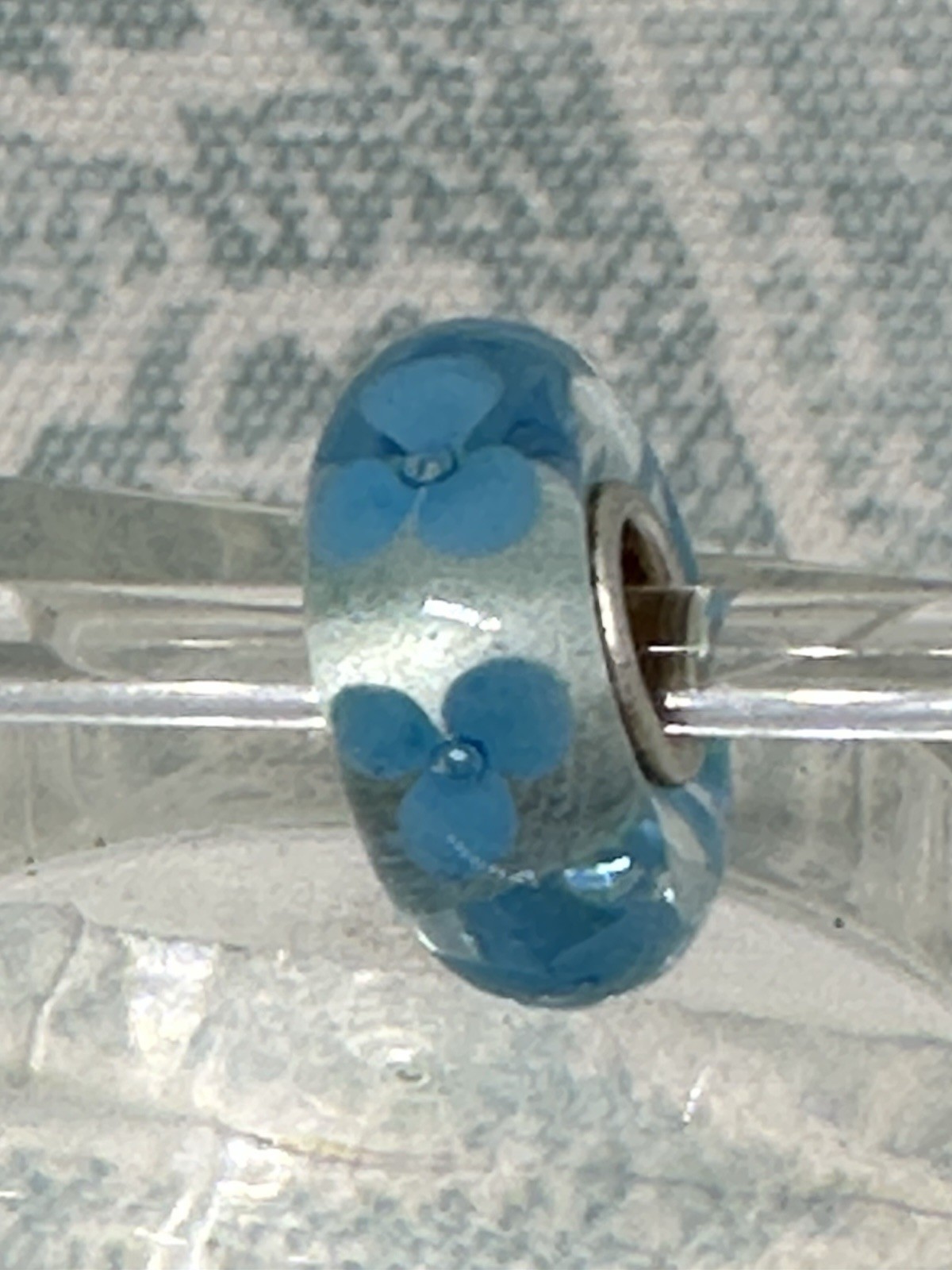 Authentic Trollbeads OOAK Turquoise Flowers on Clear UU, New (12.0)