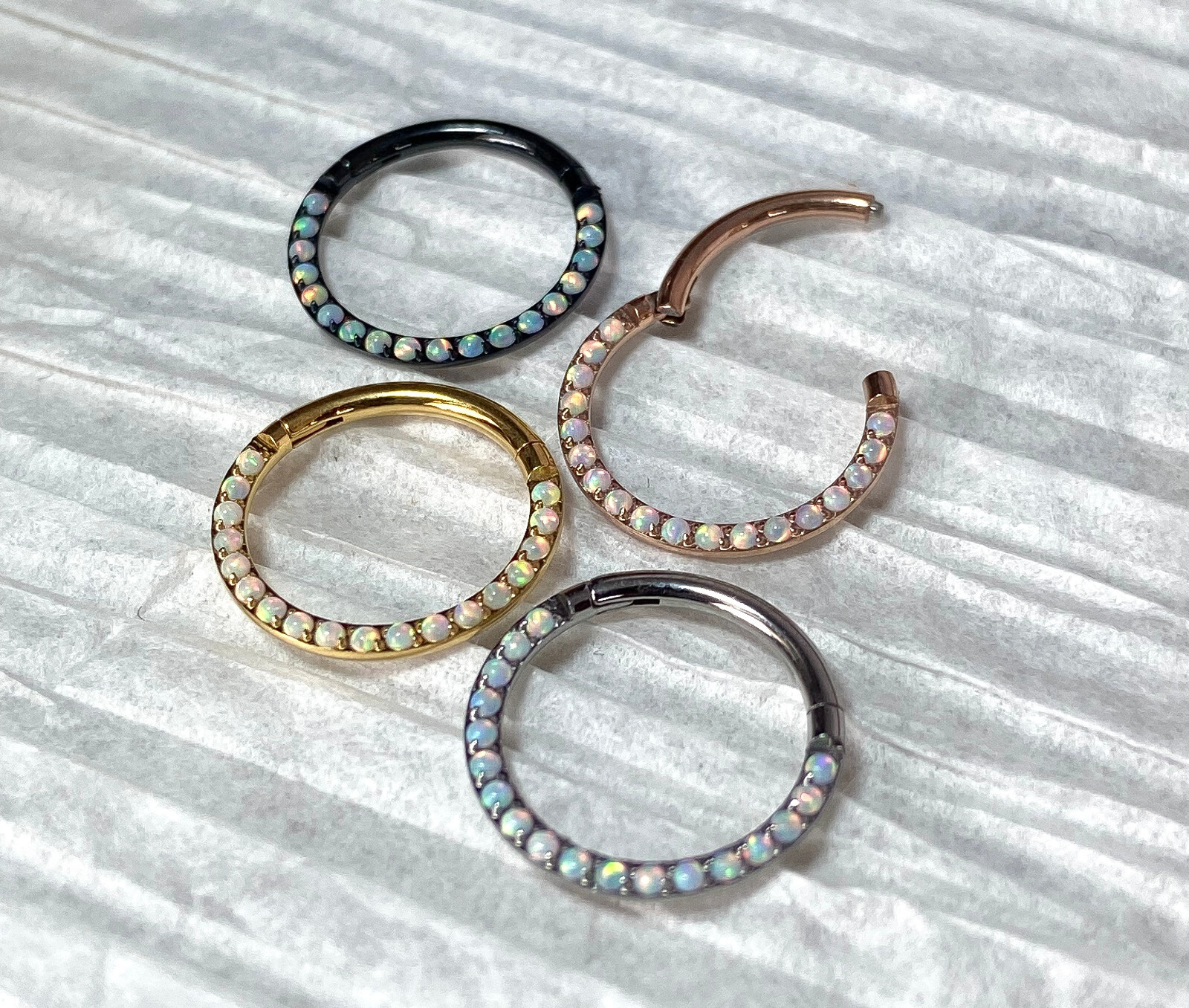 1pc Implant Grade Titanium Opal Paved Front Hinged Segment Ring Septum Clicker