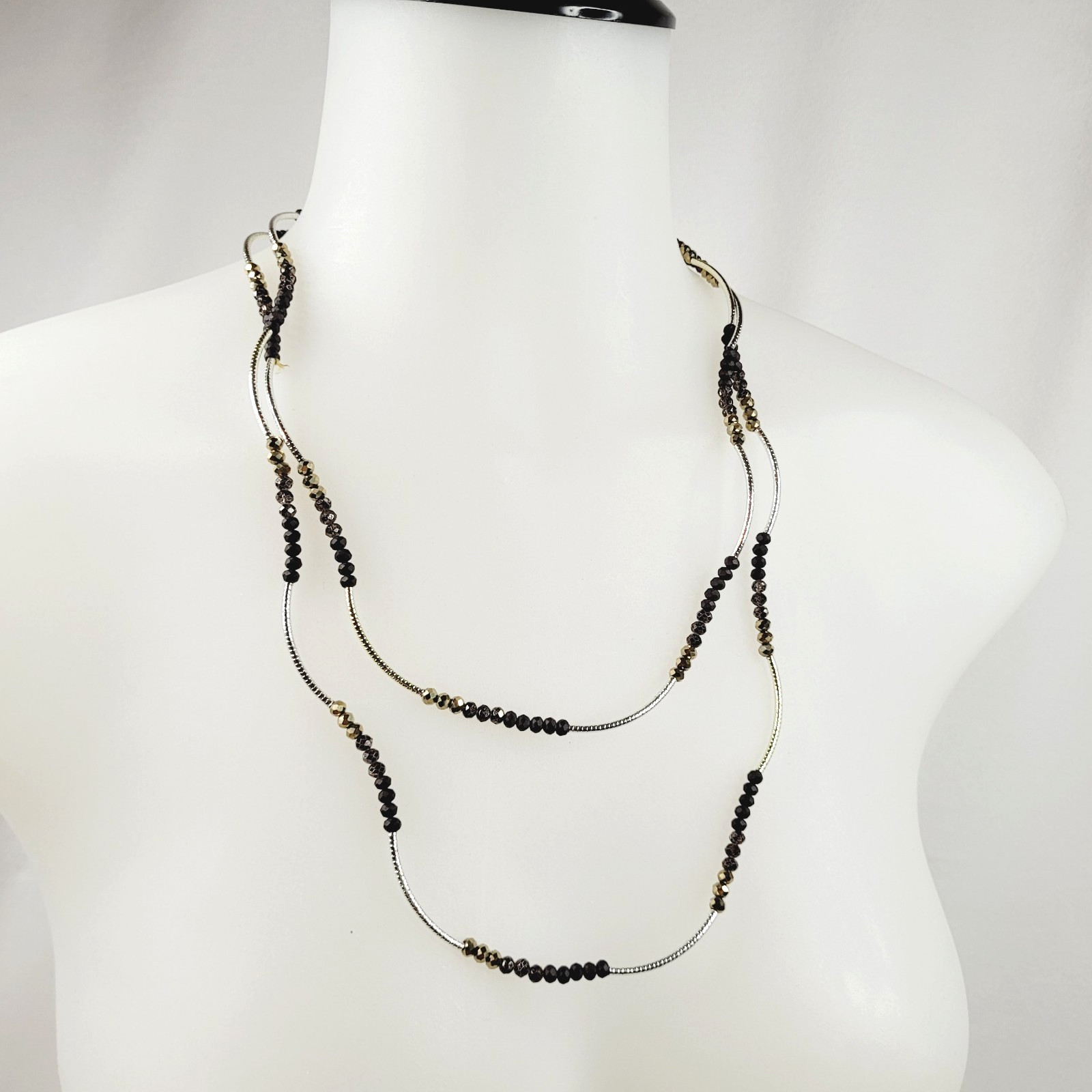 Brown AB Rhinestone and Bar Beaded Necklace Station About 46″ Long Stackable