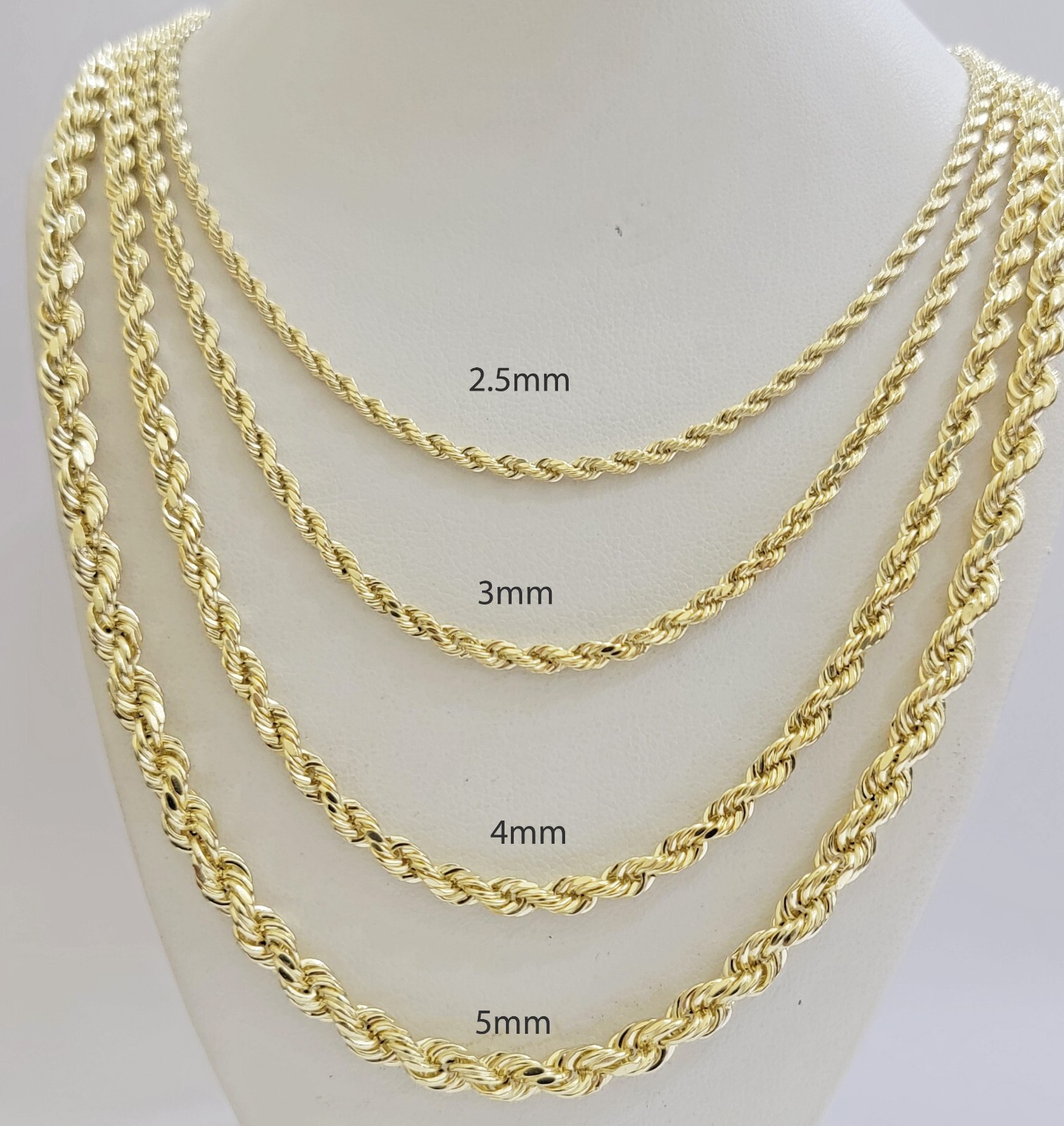 Real 14k Yellow Gold Rope chain necklace 2.5mm 3mm 4mm 5mm 18-26 Inch Men women.