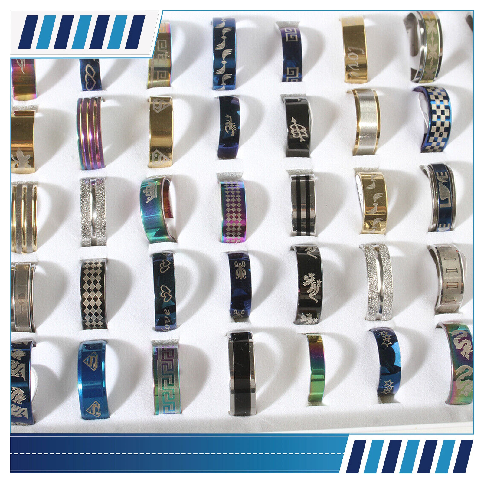 NEW 50pcs Wholesale Bulk Lot Mixed Stainless Steel Rings Men’s Women’s Band Ring