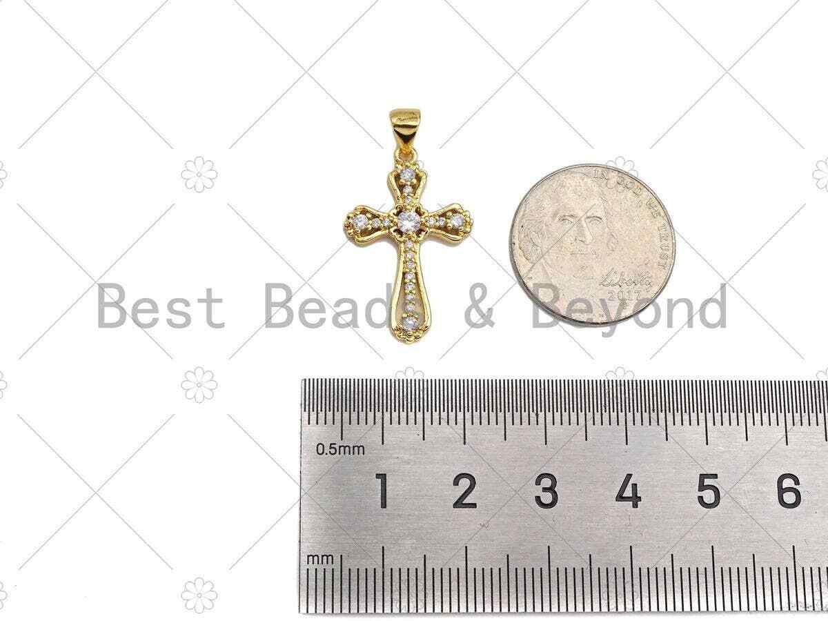 CZ Micro Pave Cross Shape Pendan,18K Dainty Gold Charm, Necklace Bracelet Charm