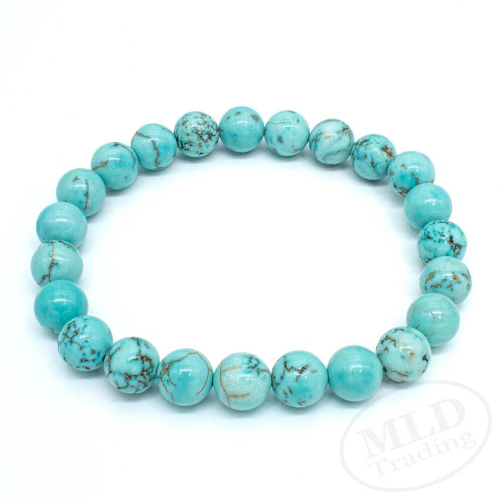 High Grade Natural Blue Turquoise Stone Stretch Bracelet 7″ – 8mm Round Beads