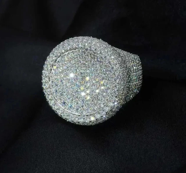 3Ct Round Cut Real Moissanite Men’s Pinky Ring 14k White Gold Plated Silver