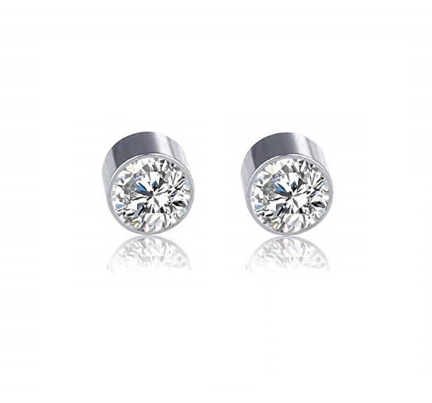 Earrings Magnetic with Double Side Steel Press Fit Cubic Zirconia Sold as a Pair