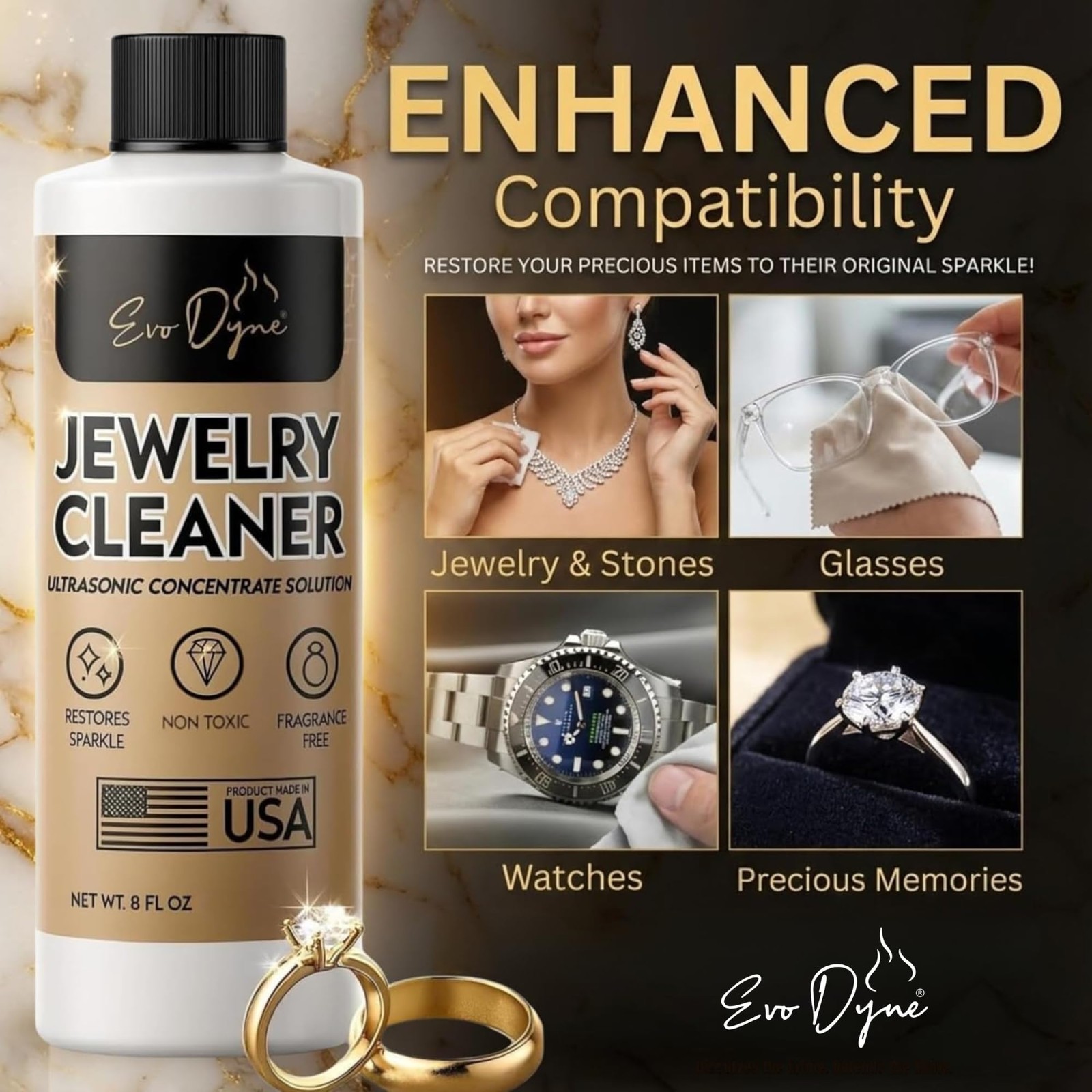 Ultrasonic Jewelry Cleaner Solution (2-Pack) Concentrated 8 Fl Oz (Pack of 2)