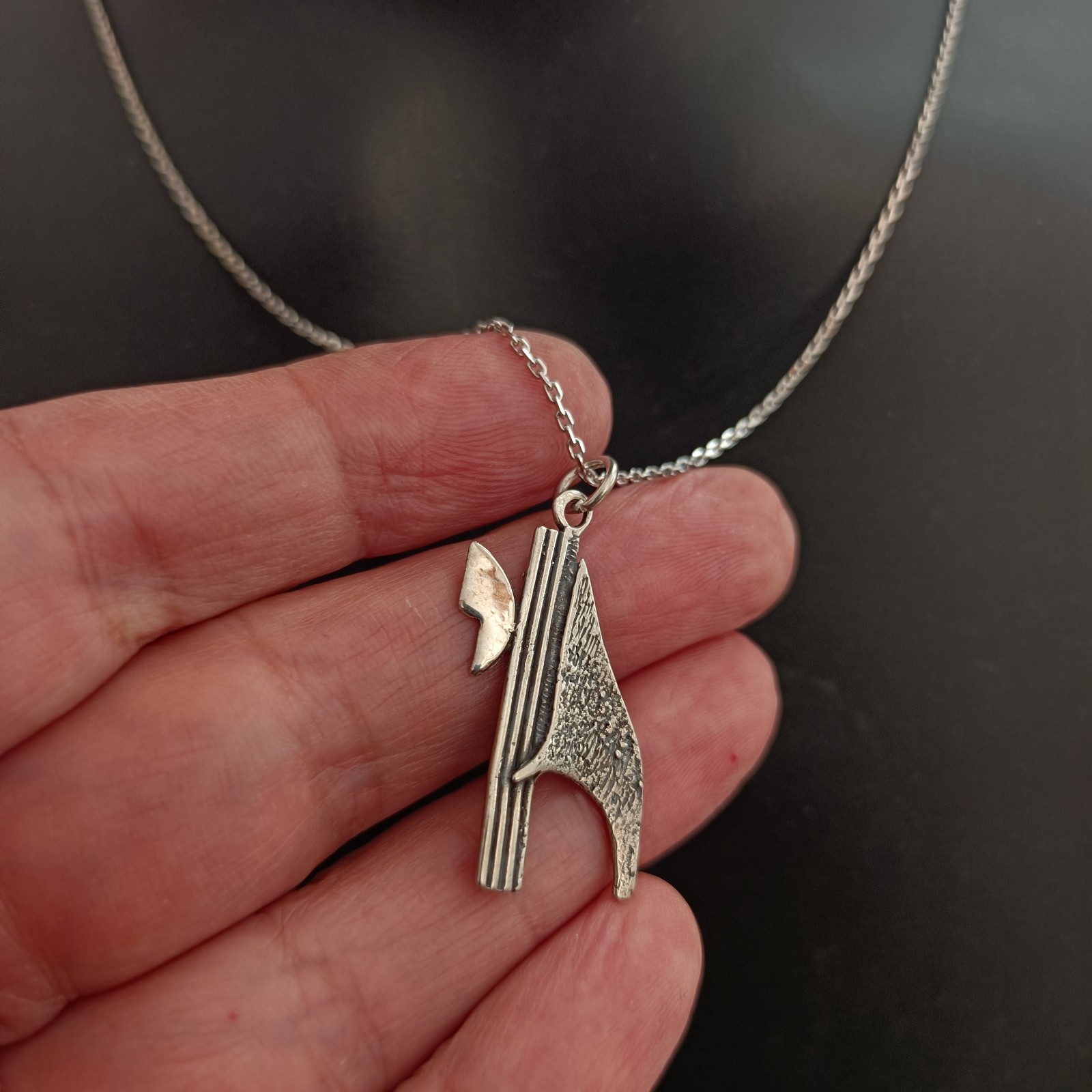 Chai Silver Pendant Necklace Men’s Modernist Brutalist Artistic Hebrew Life Gift