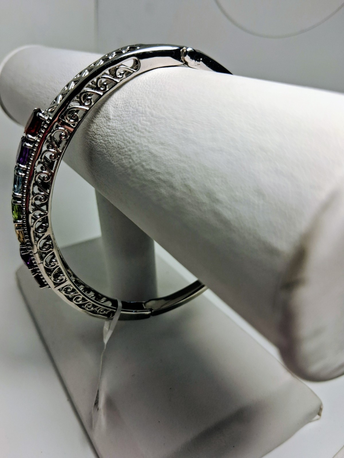 Multi Gemstones Stainless Steel Bangle Bracelet (8.0 in) TGW 5.75 cts.