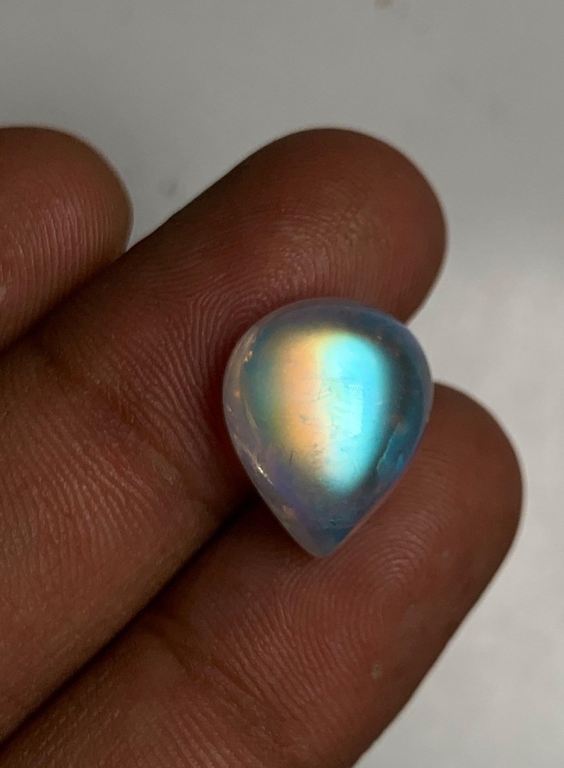 5A Quality Rainbow Moonstone Amazing Multi Falshy Fire Pear Cabochon Size12x15MM