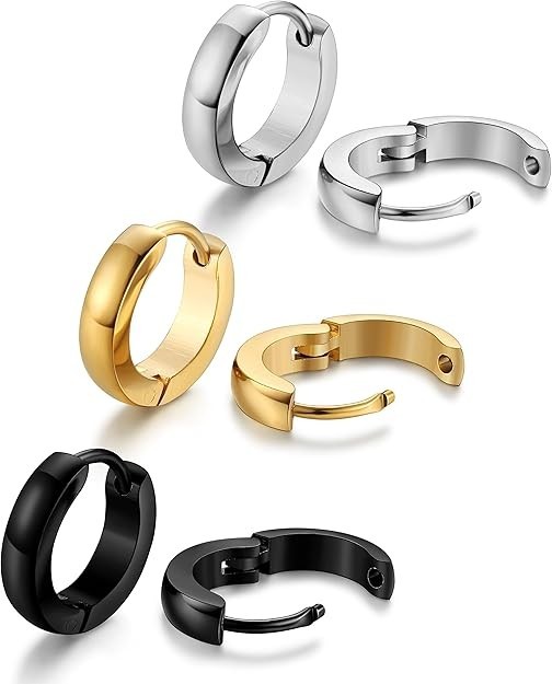 3 Pairs Stainless Steel Hoop Earrings Men Women Huggie 12mm 16mm 18G