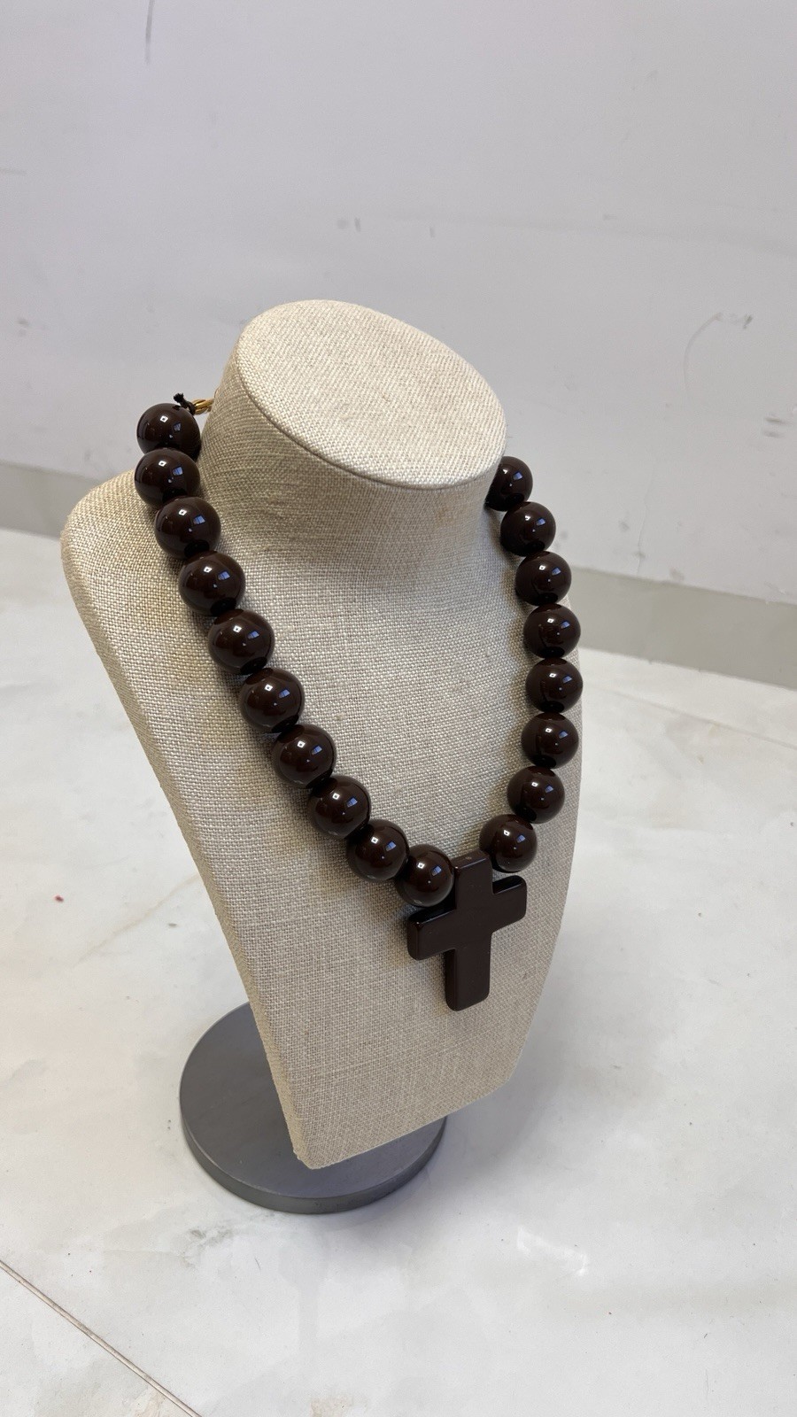 Dudu brown Cross statement necklace glossy resin beads adjustable