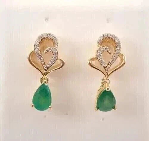 Simulated Green Emerald 3Ct Pear Cut Drop/Dangle Earrings 14K Yellow Gold Plated