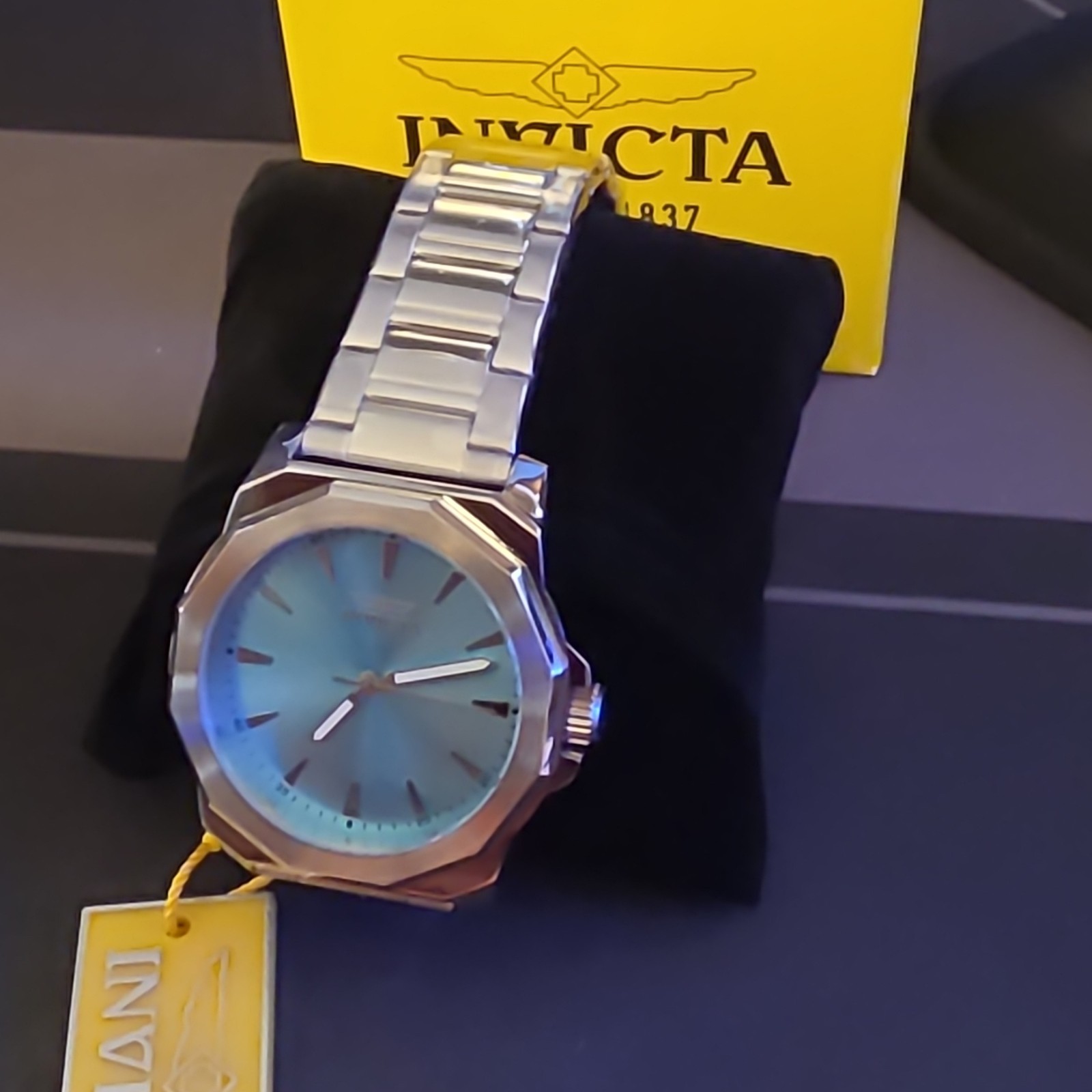 Invicta Men’s Quartz Analog Watch Blue Dial Stick Indexes Silver SS Bracelet