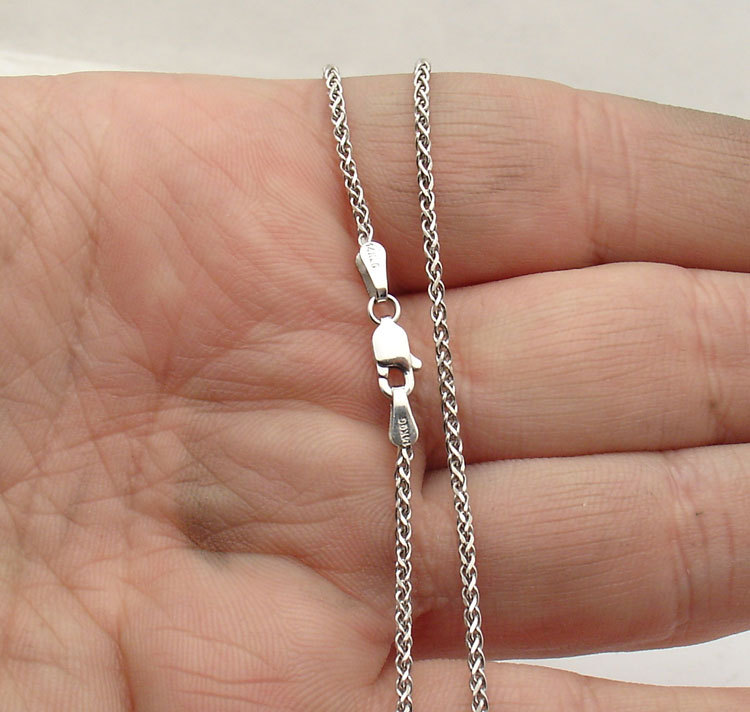 1.5mm Solid Round Spiga Wheat Chain Necklace Real 14K White Gold ALL SIZES