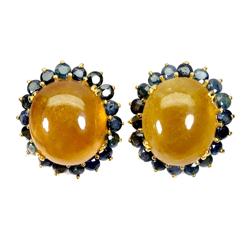 925 Sterling Silver Earrings Oval Yellow Sapphire 16x14mm Sapphire Gemstone