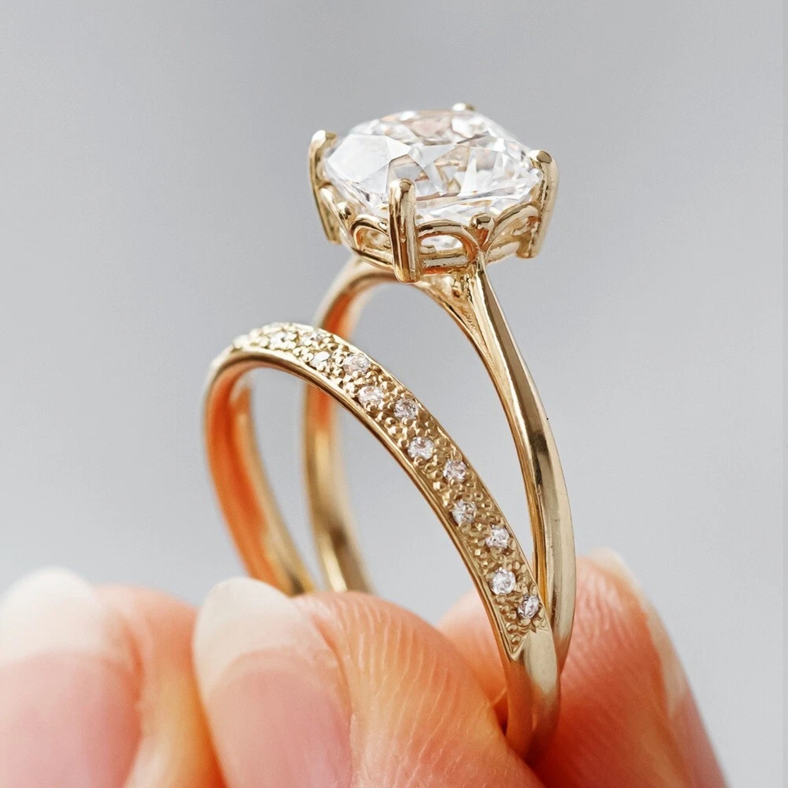 14K Yellow Gold Finish 2.85 Ctw Cushion Cut Created Diamond Engagement Ring Set