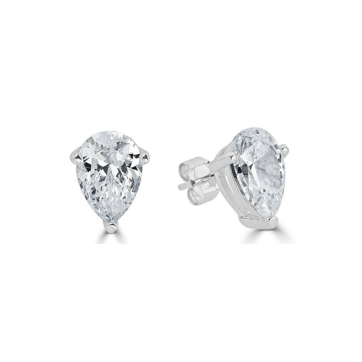 925 Sterling Silver 2ct Pear Shaped Cubic Zirconia Stud Earrings, 6mm Earrings