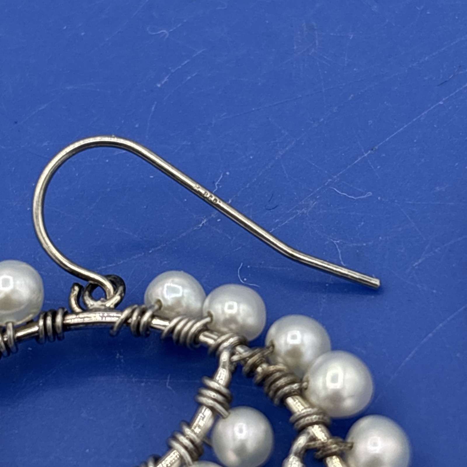 925 Sterling Silver Multi Hoop Wire Wrapped Faux Pearl Dangle Earrings 1.5″