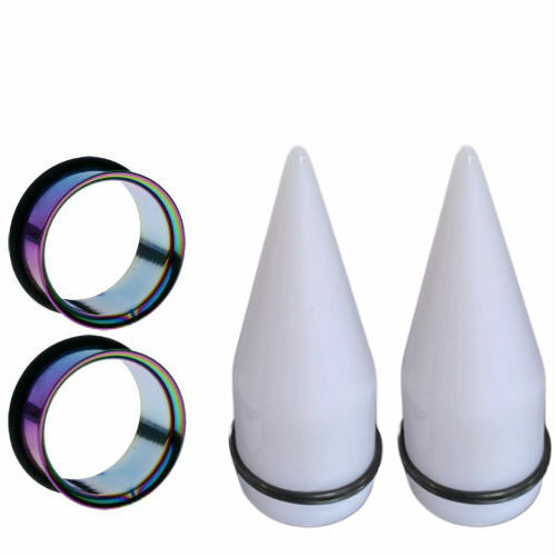 LARGE- 2-EAR GAUGING STRETCHING TAPERS & 2 STEEL PLUGS 4 PIECES TOTAL-UP TO 25MM