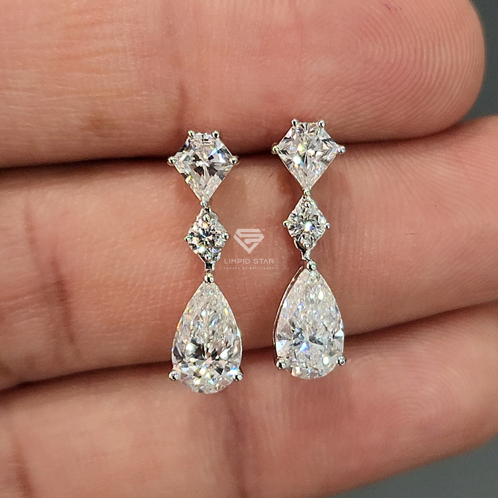Lab Grown Pear Cut Diamond Drop Earrings | Kite Accent, 925 Silver , IGI