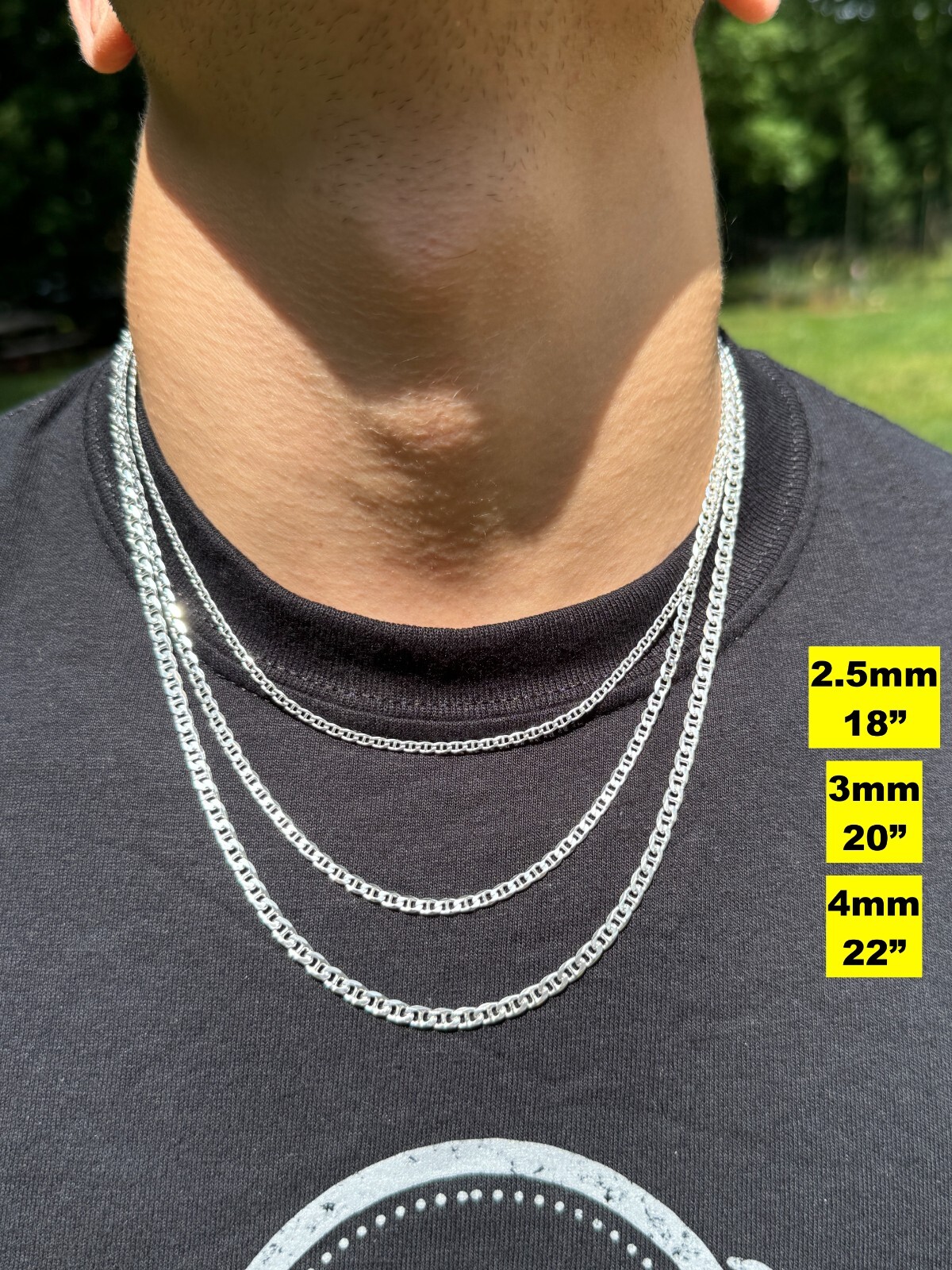 Real Solid 925 Sterling Silver Mariner Link Chain Or Bracelet ITALY 3-12mm Mens